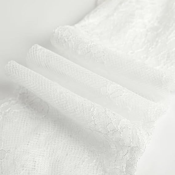 HANNEA® White Long Lace Gloves for Women, Elegant Mesh Elbow Length Bridal Party Accessory, Soft Lace Dress Gloves Fits Arm Circumference up to 11 Inches