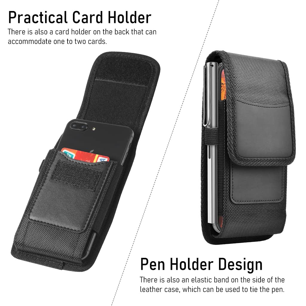 GUSTAVE Phone Holster for iPhone and Galaxy including 3.93×7.28 in Size with Metal Clip | Nylon Case with Card Holder
