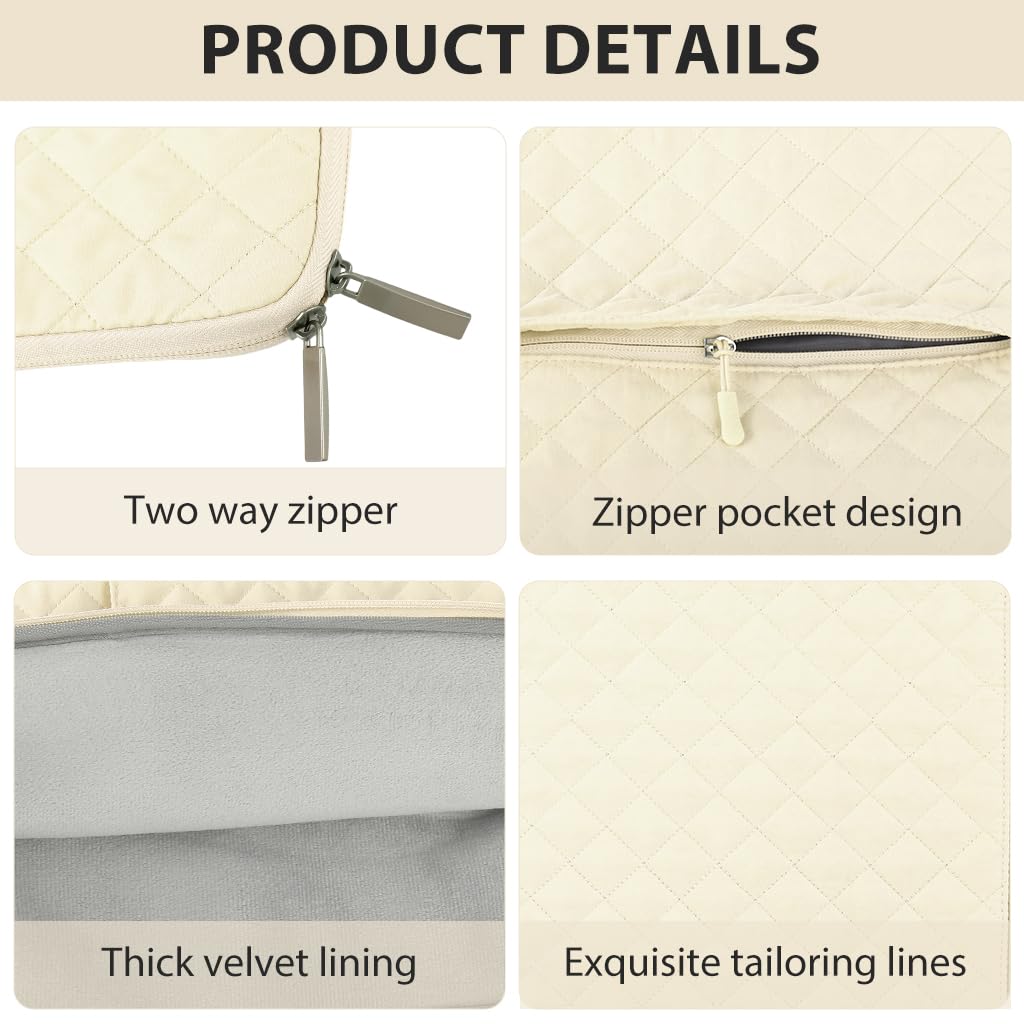 ZORBES Laptop Bag Set for Travel with Dual Zipper Compartment and Waterproof Quilted Design | Beige 13 in Sleeve and SSD Pouch
