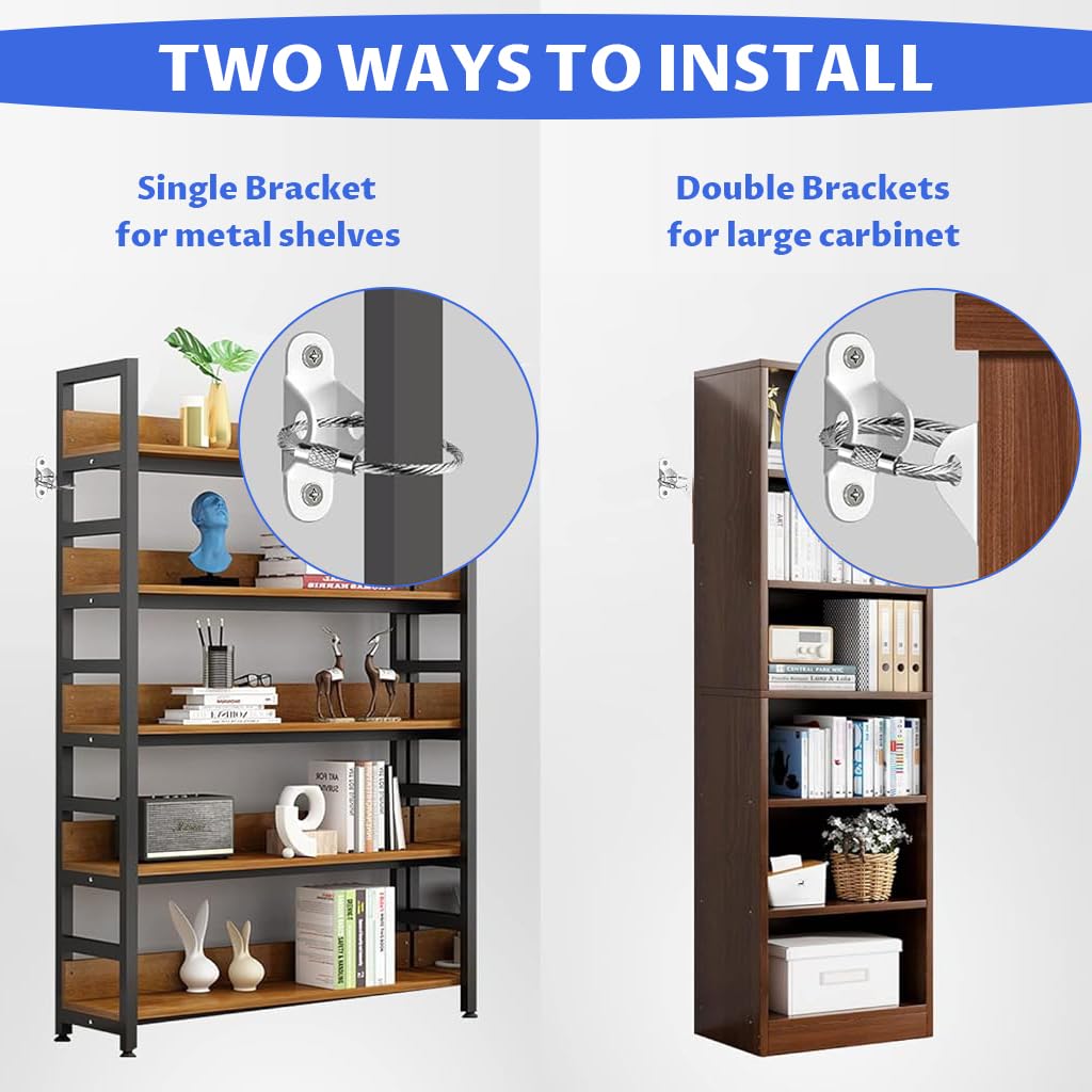 HASTHIP Furniture Anchor Kit for Child Safety with Steel Cable Lock and Wall Mount | 2Pcs Heavy Duty Steel Anchors for Bookshelves and Cabinets