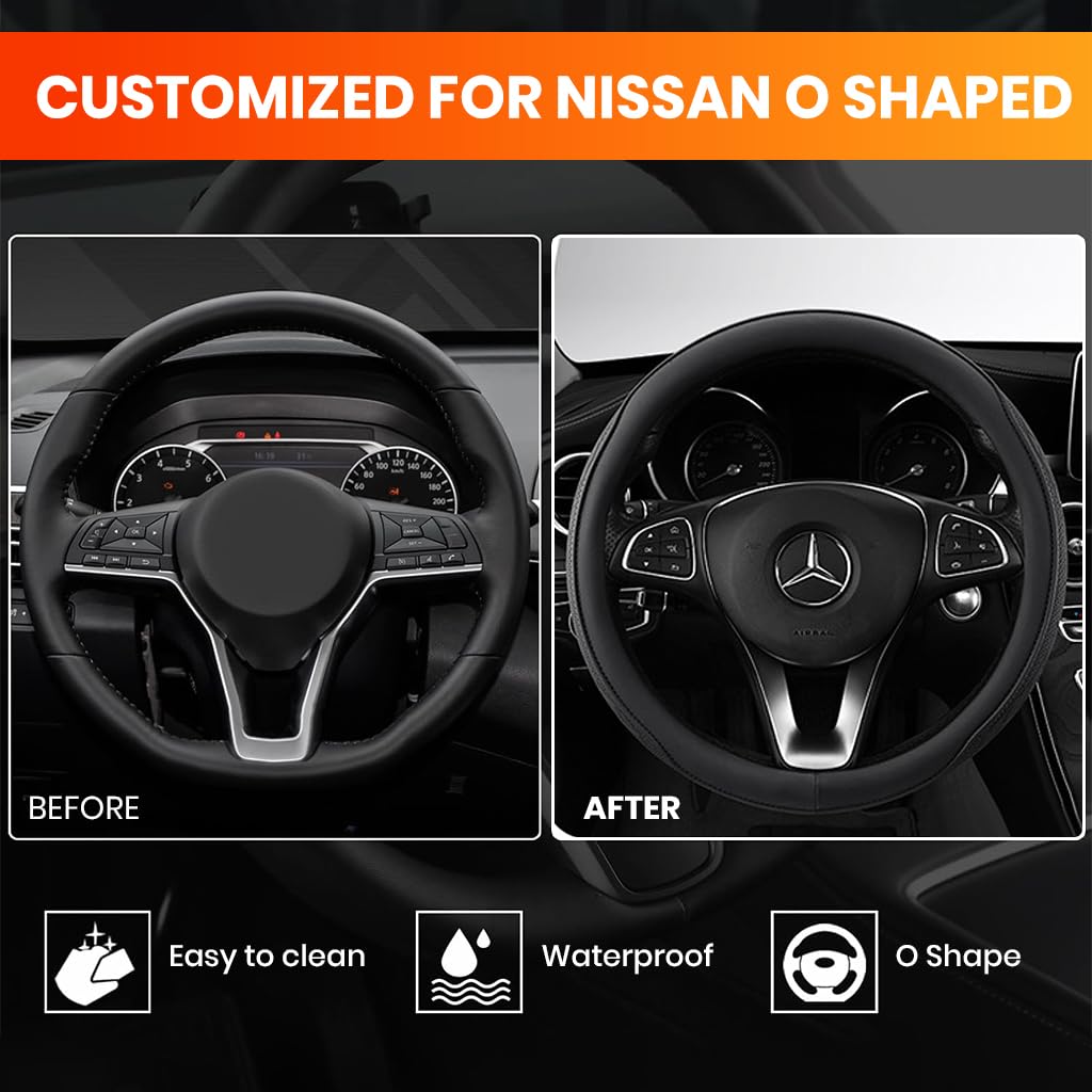 STHIRA Car Steering Wheel Cover for 15 Inch Wheels with Non Slip Grip and PU Leather | Black