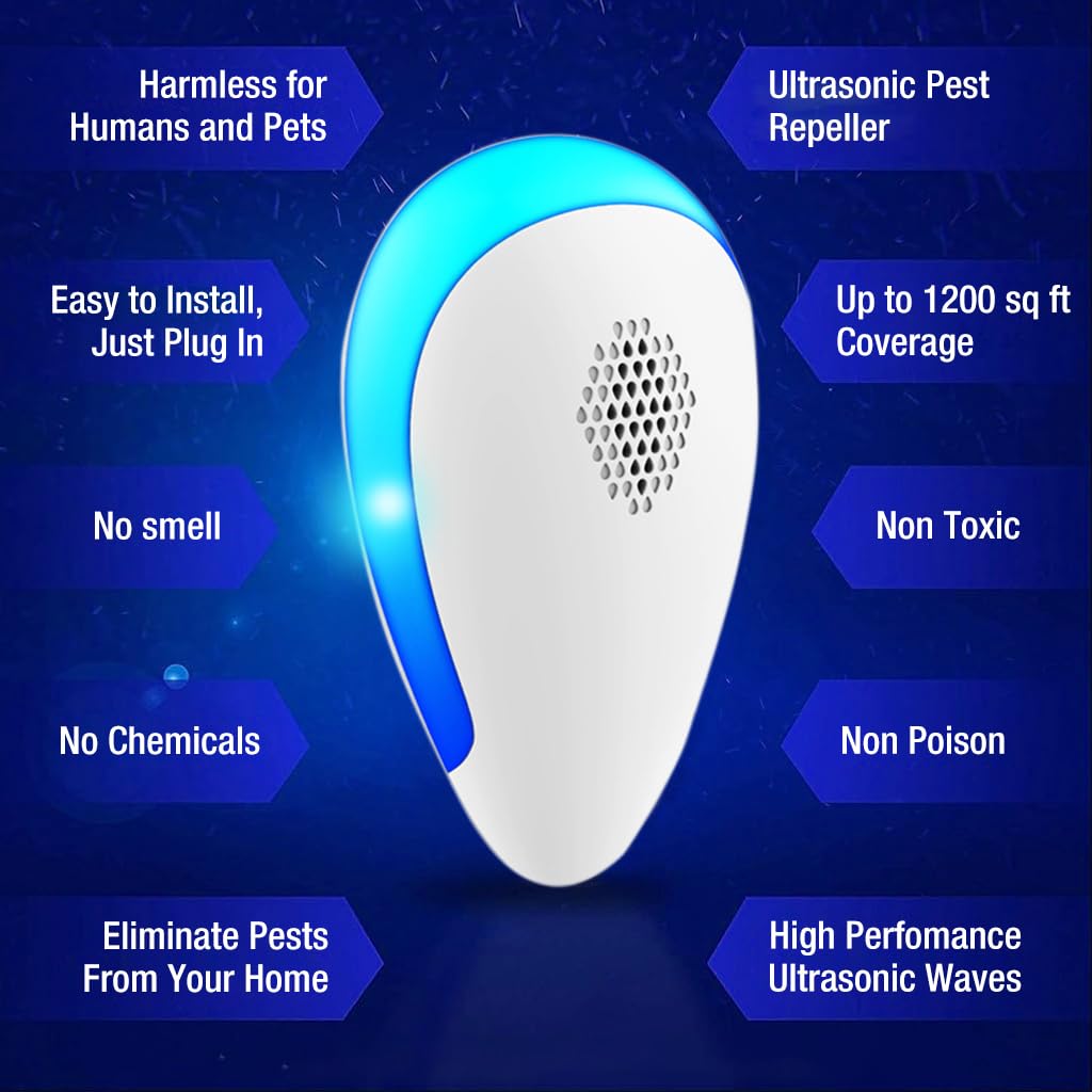 HASTHIP® Ultrasonic Pest Repeller for Kitchen Bedroom Pest Control, Electronic Repellent for Cockroach, Rat, Mosquito, Underground Pests, Baby, Pregnancy & Pet Safe