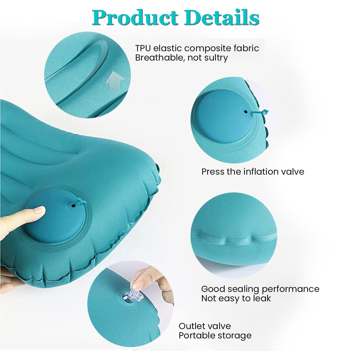 PALAY® Inflatable Travel Pillow, Comfort Ultralight Inflatable Air Pillow, Ergonomic Neck Air Pillow & Lumbar Pillow for Neck & Lumbar Support While Camp, Hiking, Backpacking, Turquoise