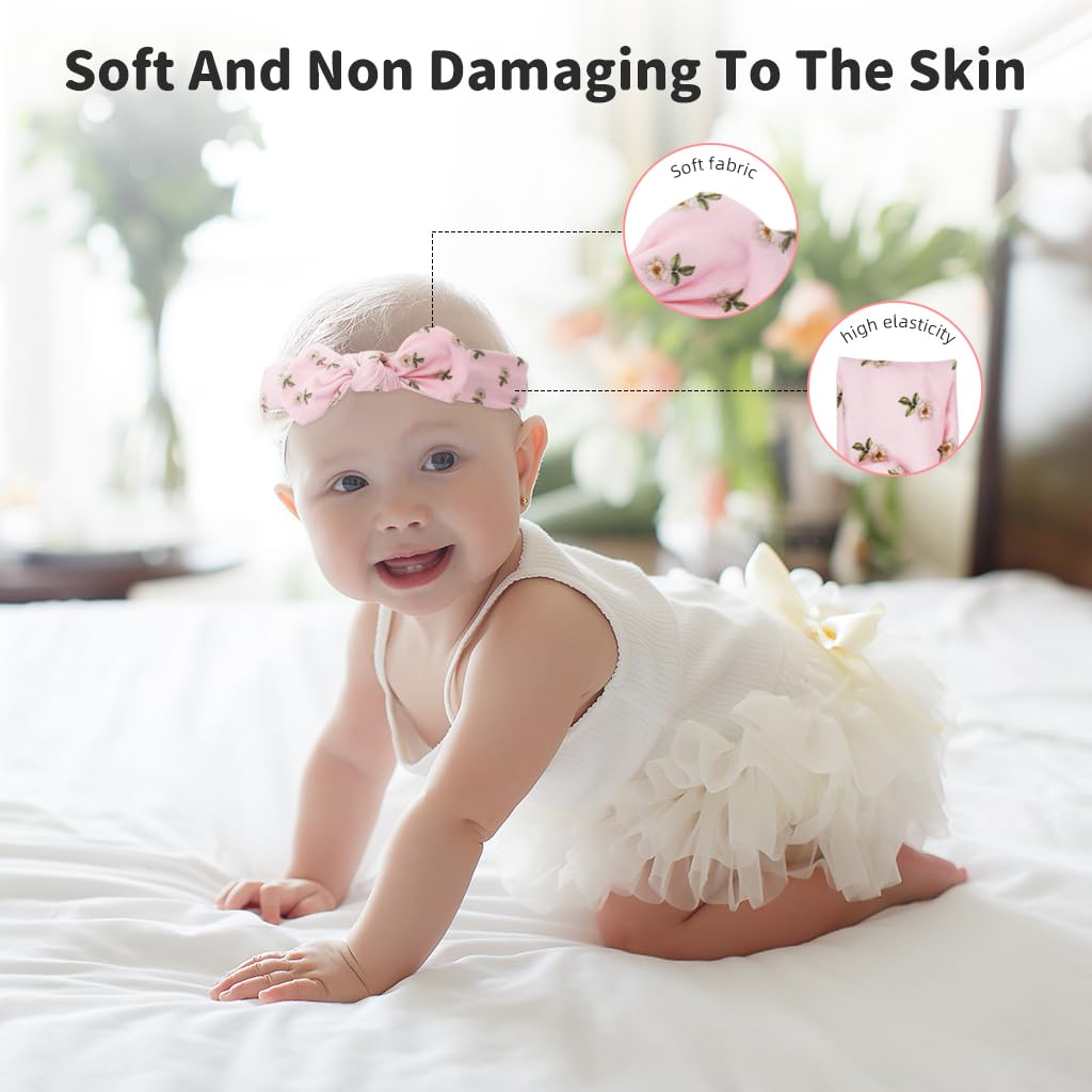 SNOWIE SOFT Baby Headbands Set for Girls featuring Soft Stretchy Cotton Bands | Cute Flower Bows for Newborns