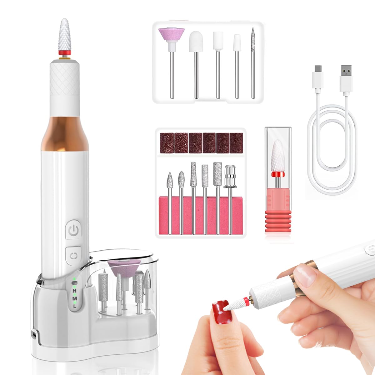 MAYCREATE® Nail Drill,Cordless Electric Files for Gel Nails Efile Manicure Kit Women Rechargeable Wireless Drill para Uñas Profesional Machine