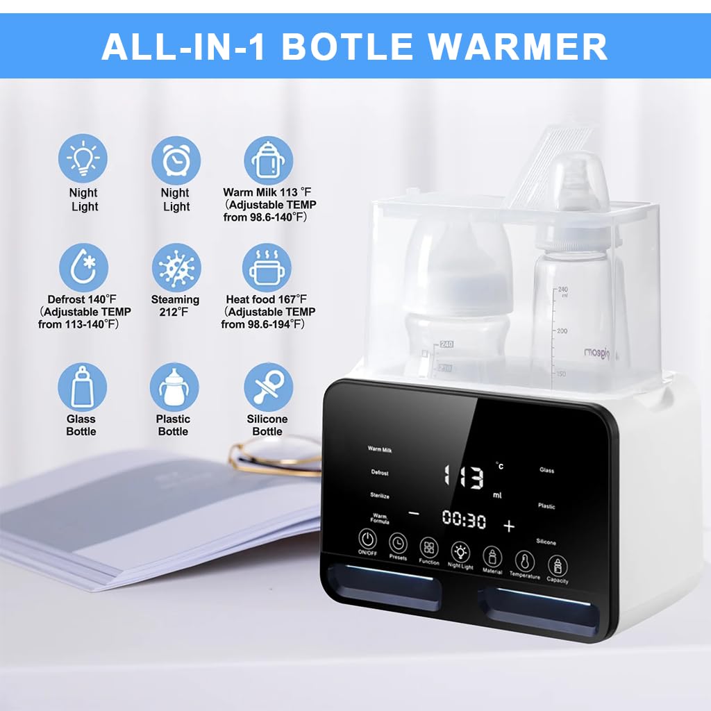 Supvox Baby Bottle Warmer with 48H Insulation and Smart 45° Constant Temperature | Defrost and Steam Disinfection