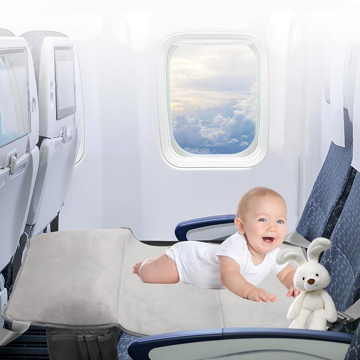 SNOWIE SOFT Seat Footrest for Kids Travel featuring 30.7x18.9 in Inflatable Pillow | Velvet Extender