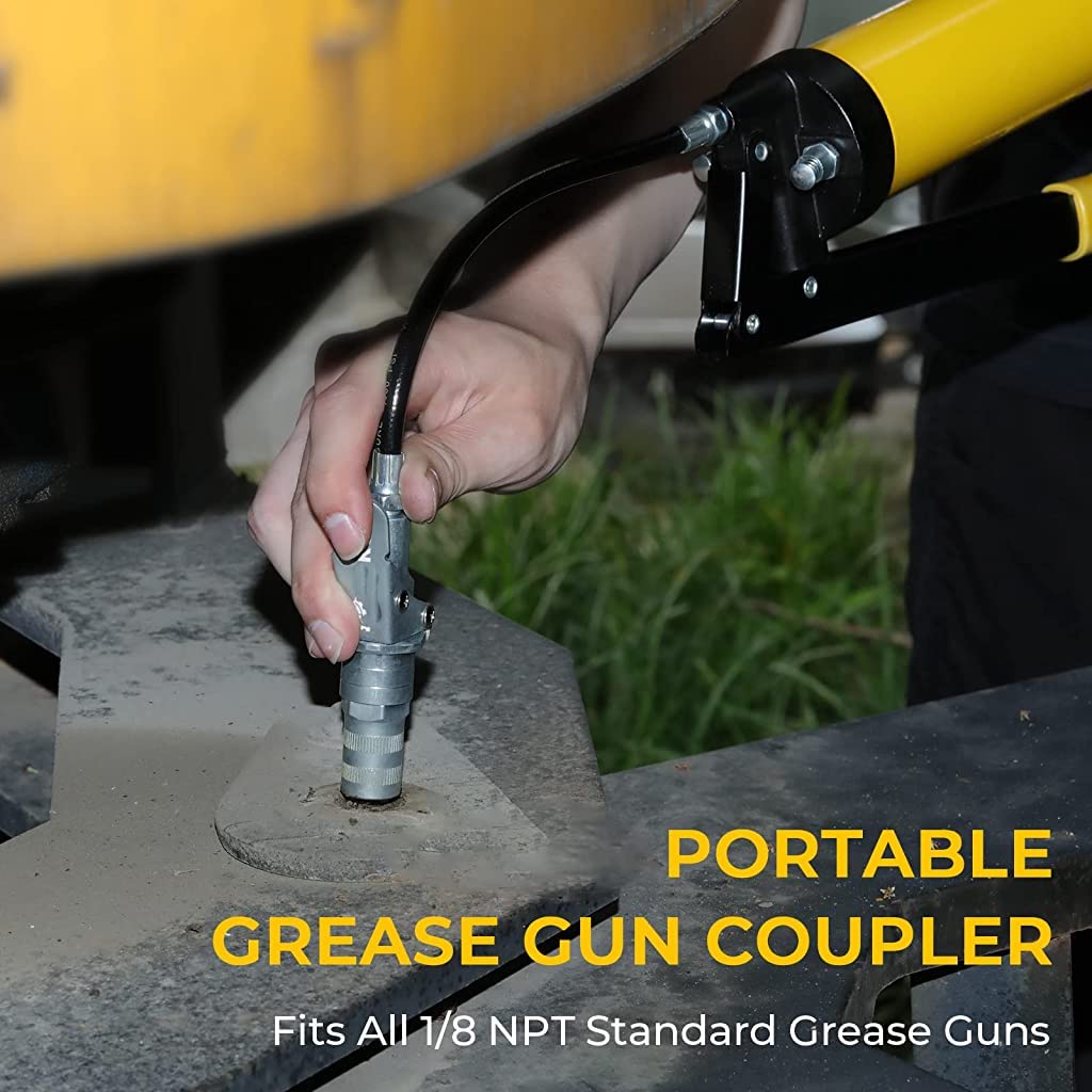 ZIBUYU® Grease Gun Coupler, Upgrade to 14000 PSI Heavy Duty Quick Lock and Release Grease Couplers, No Pop Off & No Leak, Compatible with All 1/8