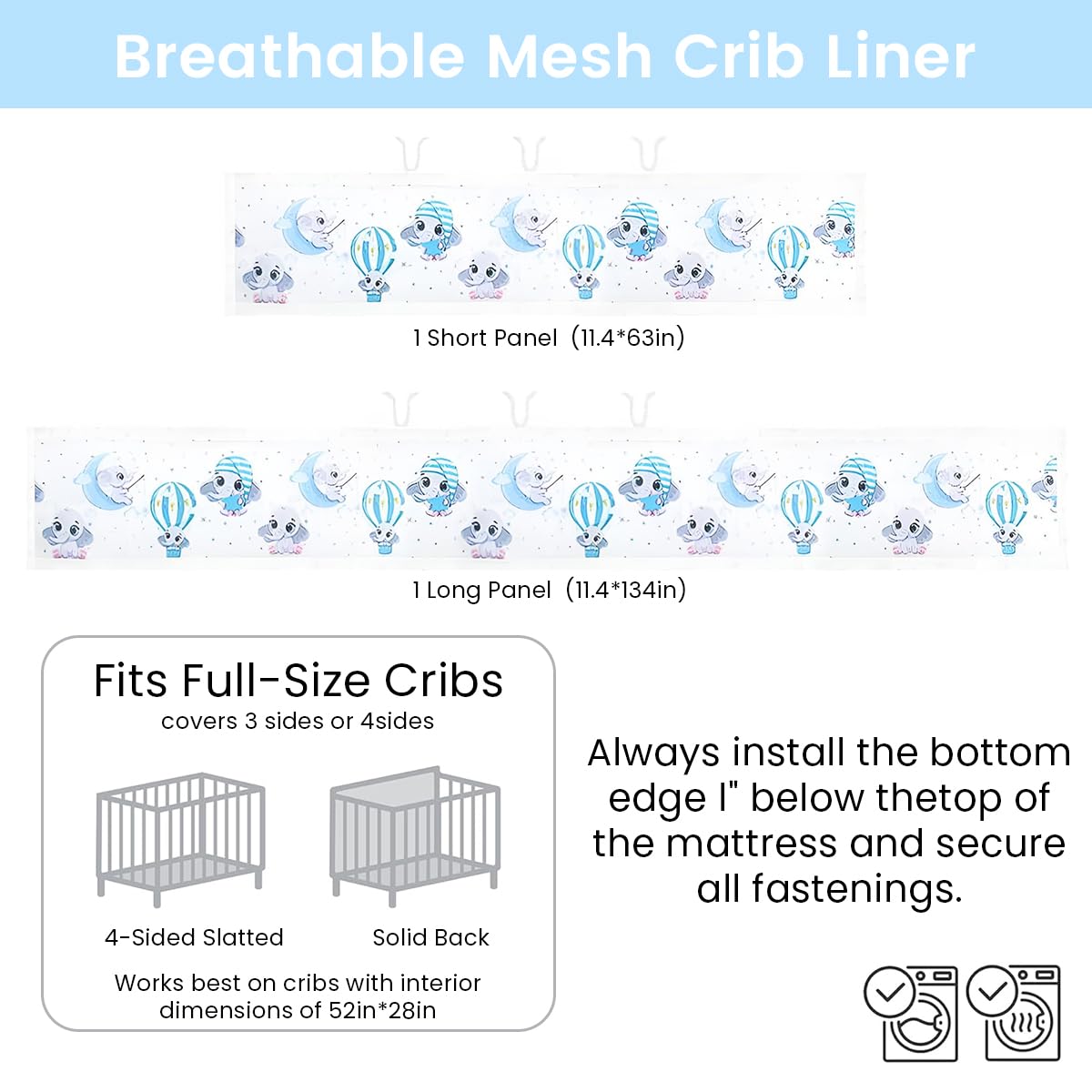 SNOWIE SOFT Crib Liner for Safe Baby Sleep featuring Breathable Mesh and 160x30 cm Fit | Soft Protective Fence Guard