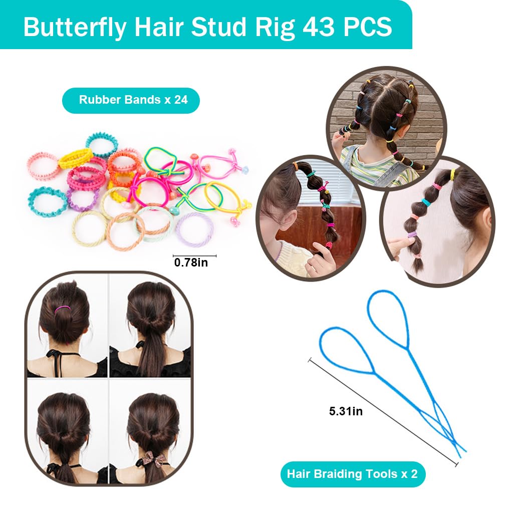 PATPAT Girls Hair Gems Stamper Butterfly Hair Gem Stapler Kit with 15pcs Color Gem Patches, Stylish Quick Rhinestone Gem Stamper for Hair Women Kids Girls Party Hair Styling Tool