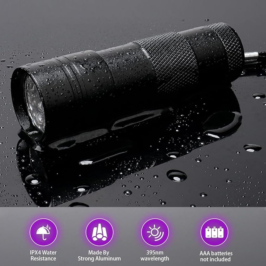 Optifit UV Flashlight for Pet Stain and Leak Detection with 12 LED 395nm Light | Aluminum Alloy Waterproof Design