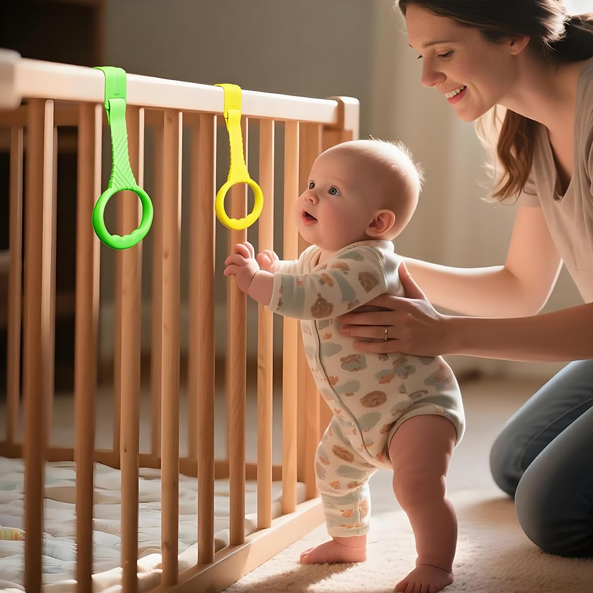 SNOWIE SOFT Baby Pull Up Ring for Crib with Snap Buckle & PP Handle | 5Pcs Set for 6–18 Months