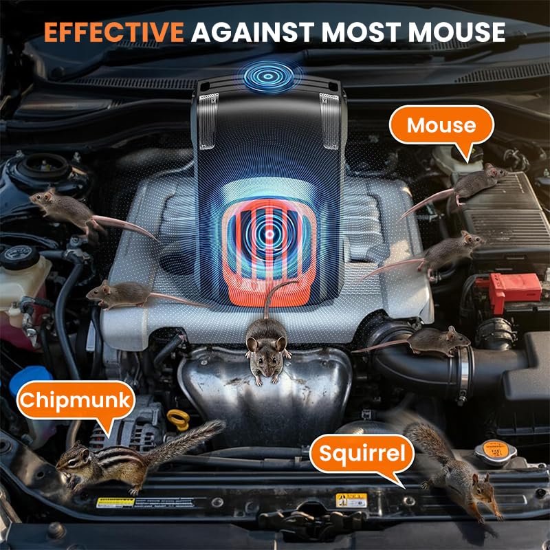 STHIRA Ultrasonic Rat Repellent for Car Engines with Smart Detection and 4 LED Lights | Heat‑Resistant IP54 Rodent Protection Device