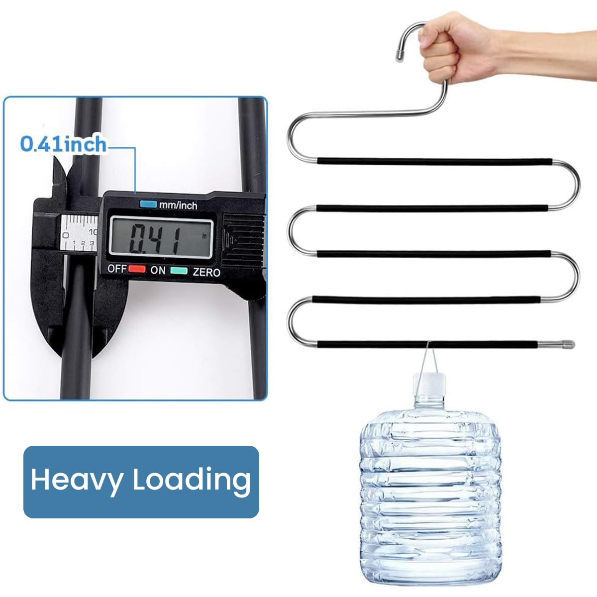 HASTHIP Wardrobe Hanger for Space Saving Clothes Organization with S Shape Design and Anti Slip PVC Sleeves | Holds up to 6 Garments Stainless Steel Set of 2