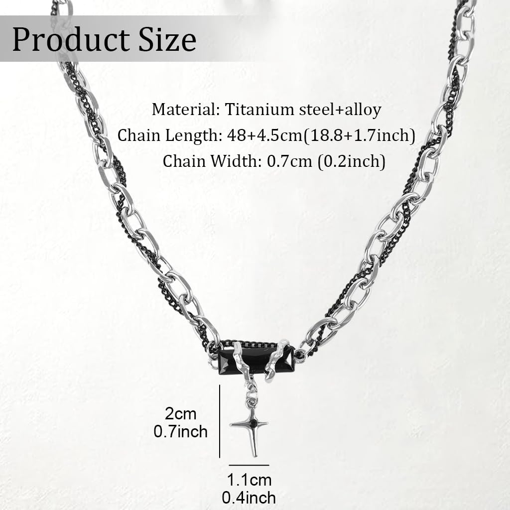 PROBEROS Necklace for Men and Women featuring Cross Pendant and 50+5cm Adjustable Chain | Titanium Steel Layered Jewelry Gift