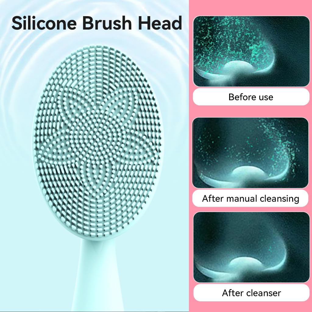 HANNEA® Electric Sonic Facial Cleansing Brush Pore Cleaning Silicone Brush with 5 Adjustable Speeds Exfoliating Deep Cleaning IPX6 Electric Wash Face Cleanser Brush