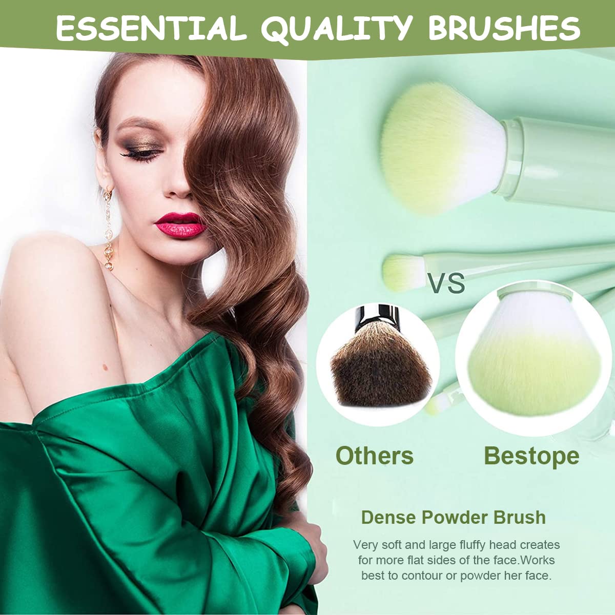 MAYCREATE Makeup Brush Kit for Travel with 4 in1 Retractable Design and ABS Handle | Green