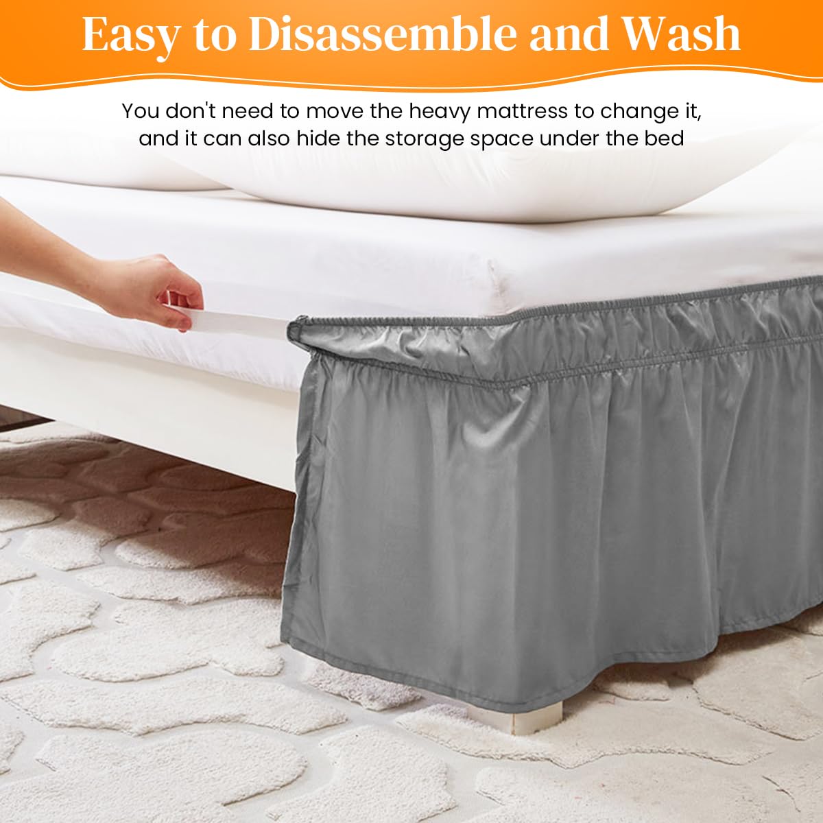 HASTHIP Pleated Bed Skirt for Full Size Beds 54x75 in with 15 in Drop in Minimalist Grey | Polyester Cotton Blend Dust Protection