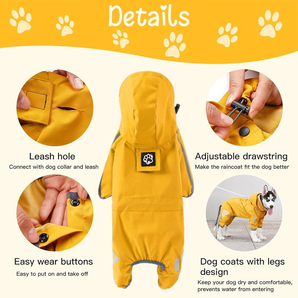 Qpets Dog Raincoat for Small Dogs with Reflective Strip and Button Up Design | Waterproof Polyester 2XL