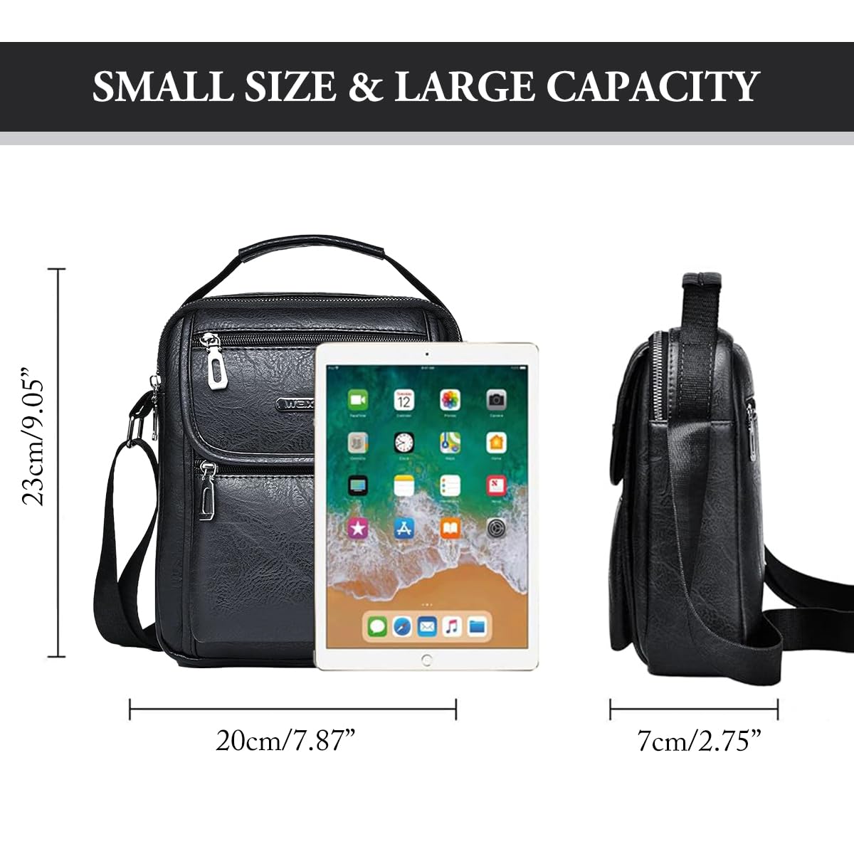 GUSTAVE Sling Bag for Travel and Daily Use with 5 Pockets and Adjustable Strap | Waterproof Black 23 x 20 x 7 cm