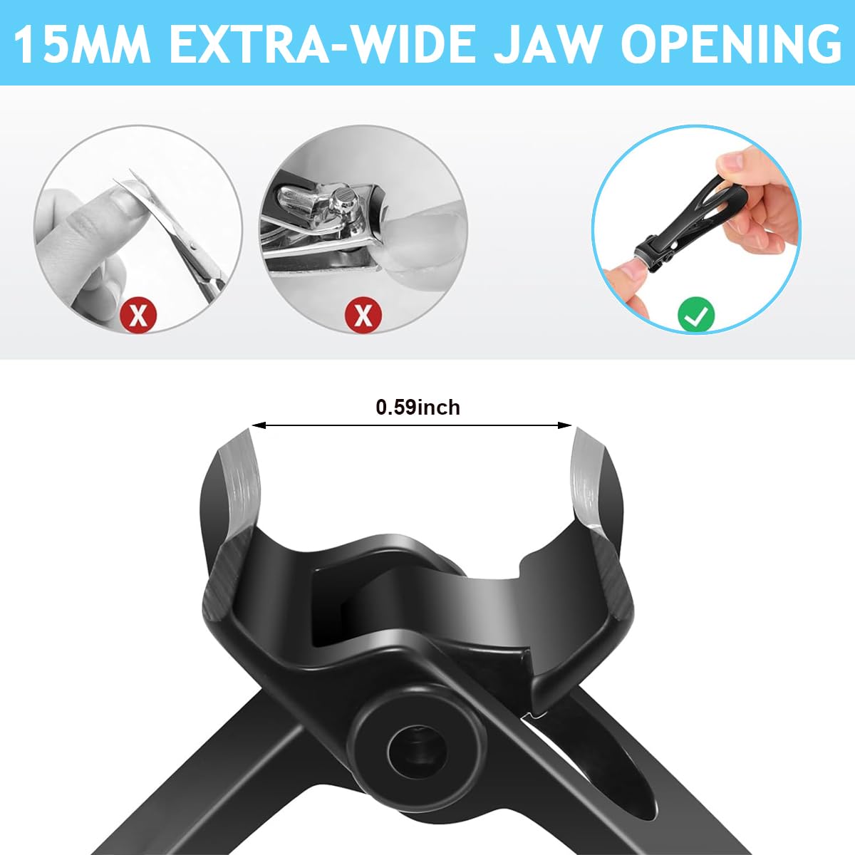 MAYCREATE Nail Clipper for Thick Nails with 15mm Curved Blade and Anti Splash Case | Stainless Steel 8.8x1.4cm Portable Cutter