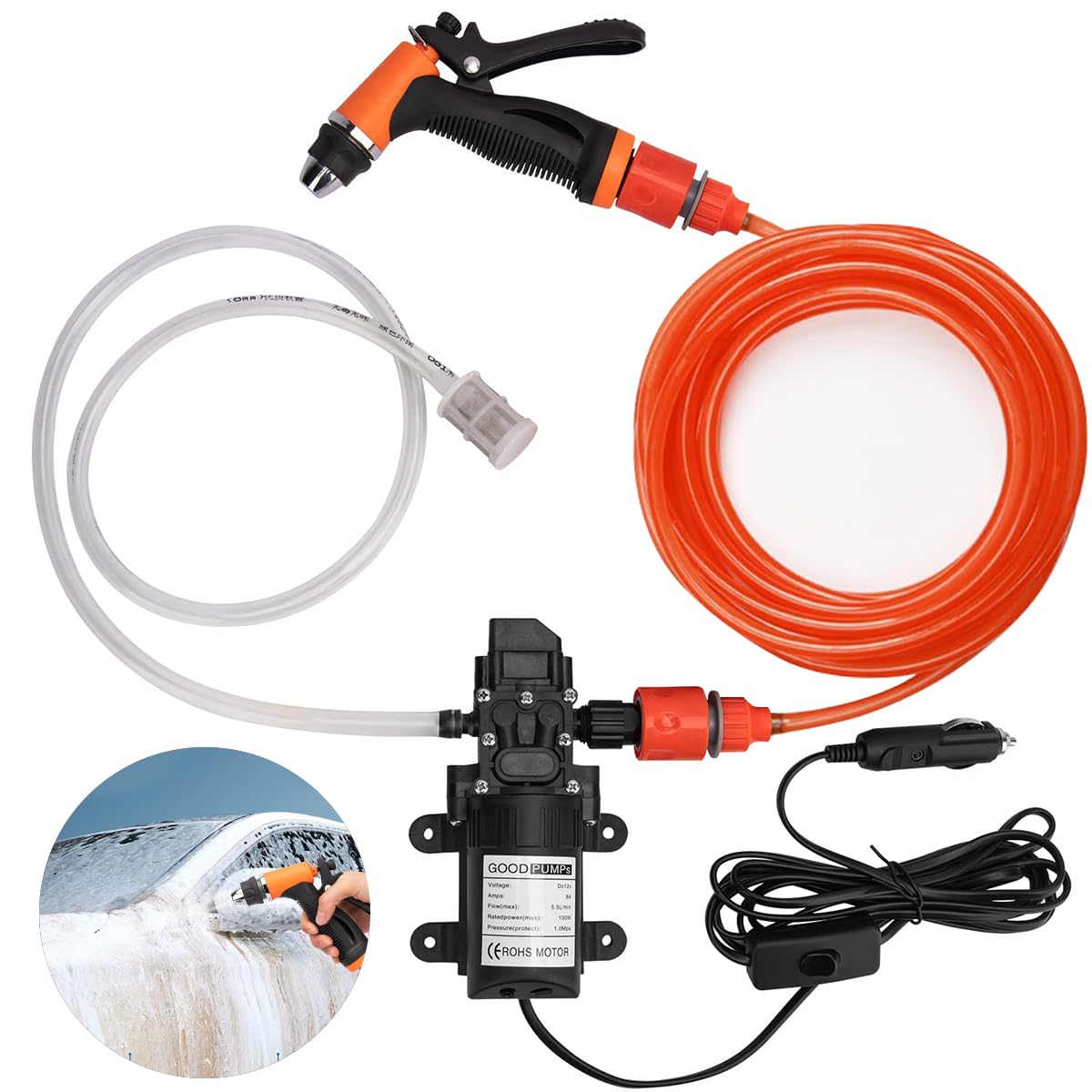 STHIRA® 12V Portable Electric Car Washer - 100W 60Psi High Pressure Pump, 3 Spray Modes, Eco-Friendly, Lightweight & Compact, Versatile Use for Cars, Bikes, Boats, Pets & More