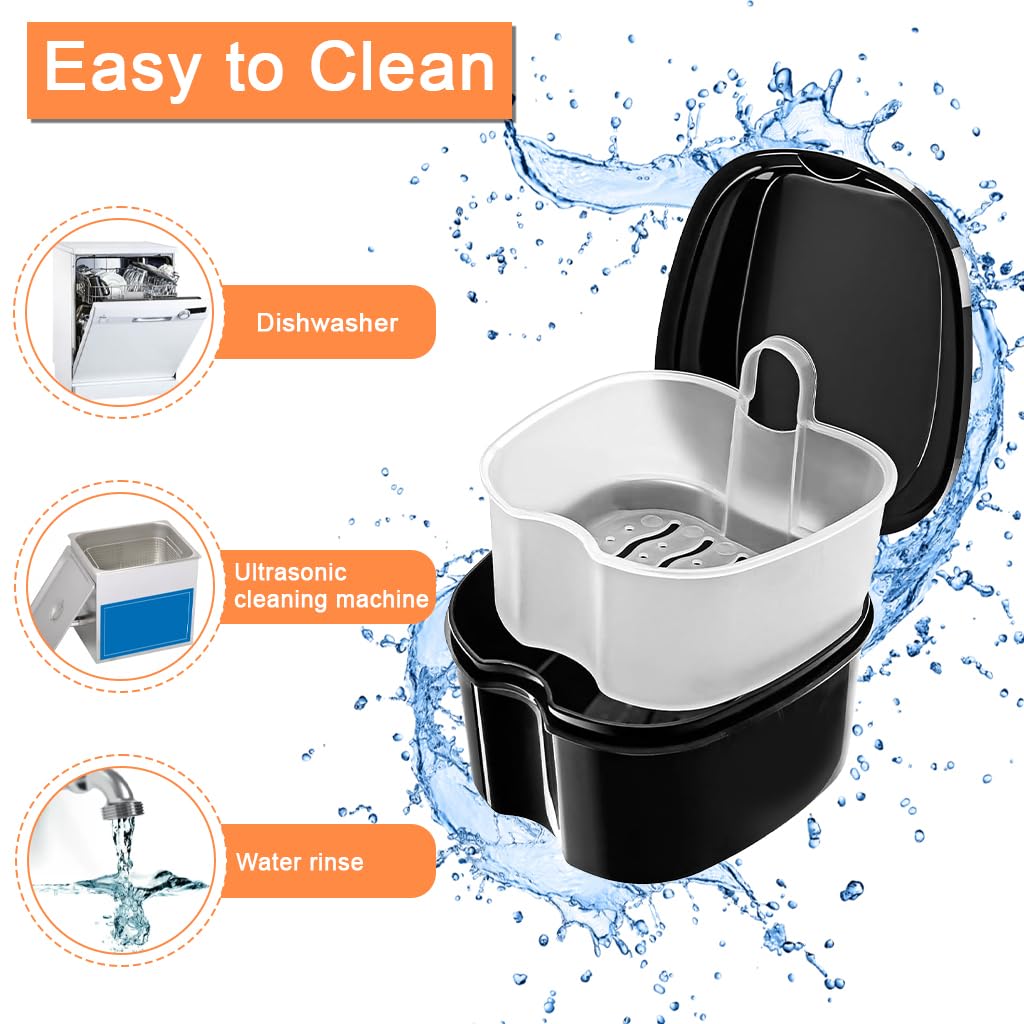 ZIBUYU Denture Cup for Cleaning and Storage with Removable Strainer Basket | Leak-Proof PVC Container