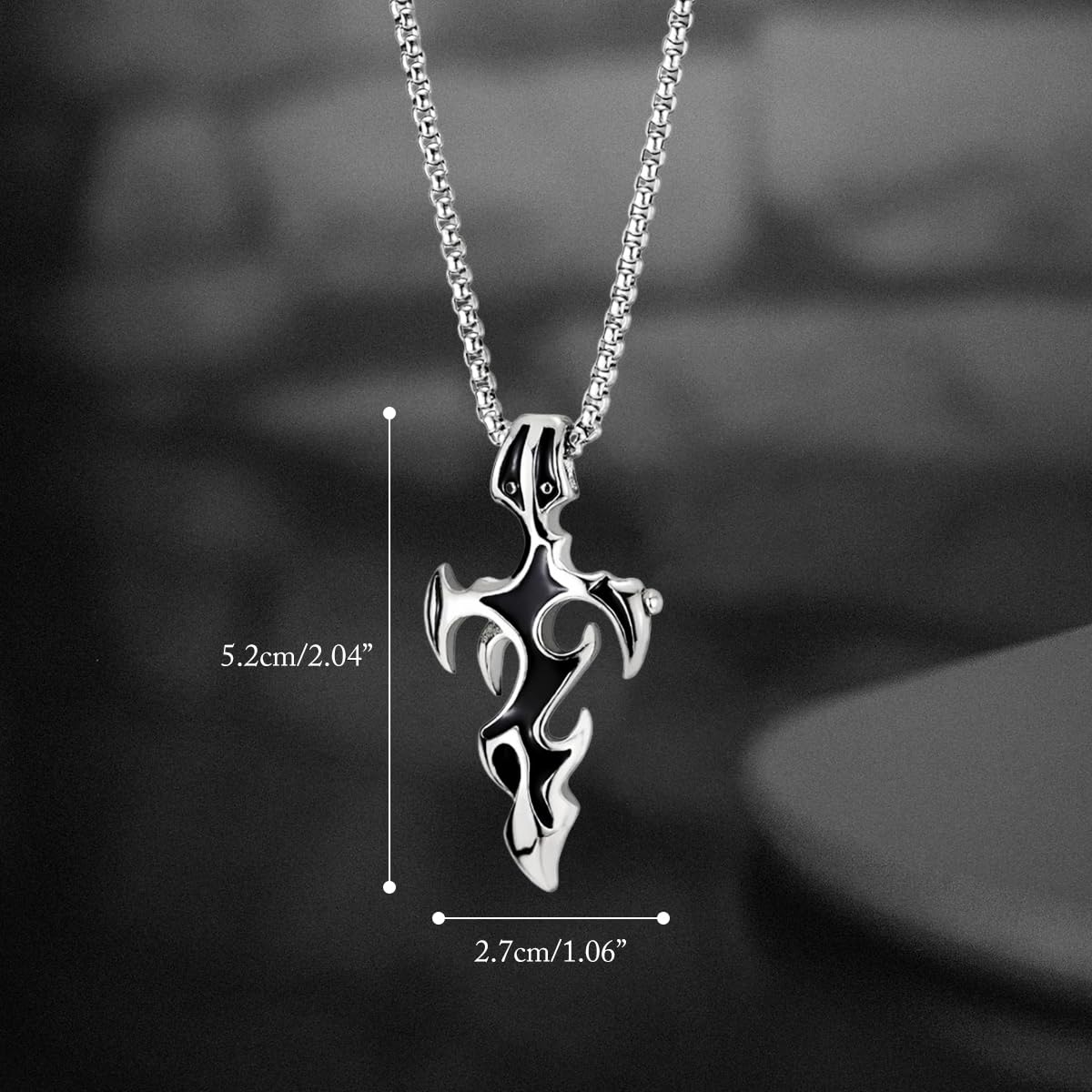 Zibuyu Flame Cross Necklace for Men 27.5 in Chain with Titanium Steel Pendant | Gift for Boys