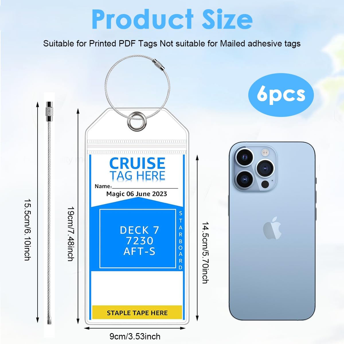 PALAY Luggage Tags for Travel featuring 19x9cm Size with Stainless Steel Loops | Clear 6 Pack