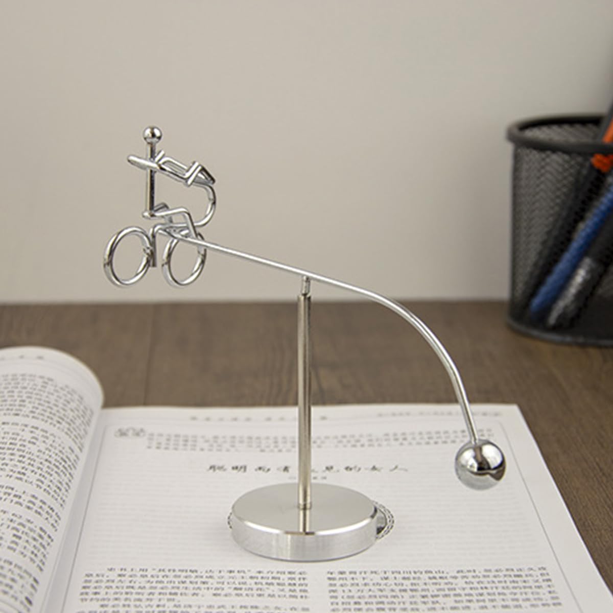 PATPAT Kinetic Balancing Desk Decor for Home or Office with 17.5 cm Steel Pole and Cycling Man Design | Stress Relief Table Ornament