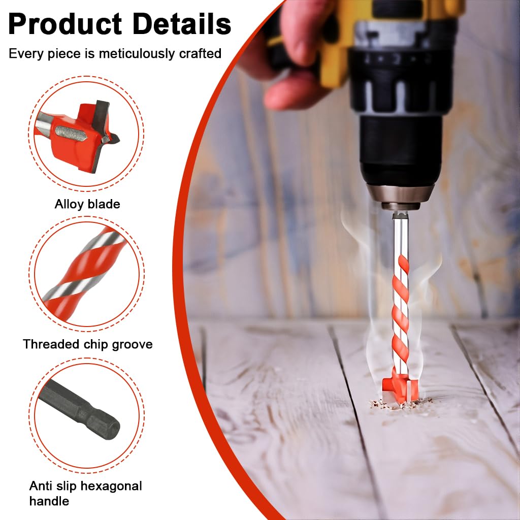 Serplex Forstner Drill Bit Set for Woodworking with Flat Bottom Design and 10–25mm Sizes