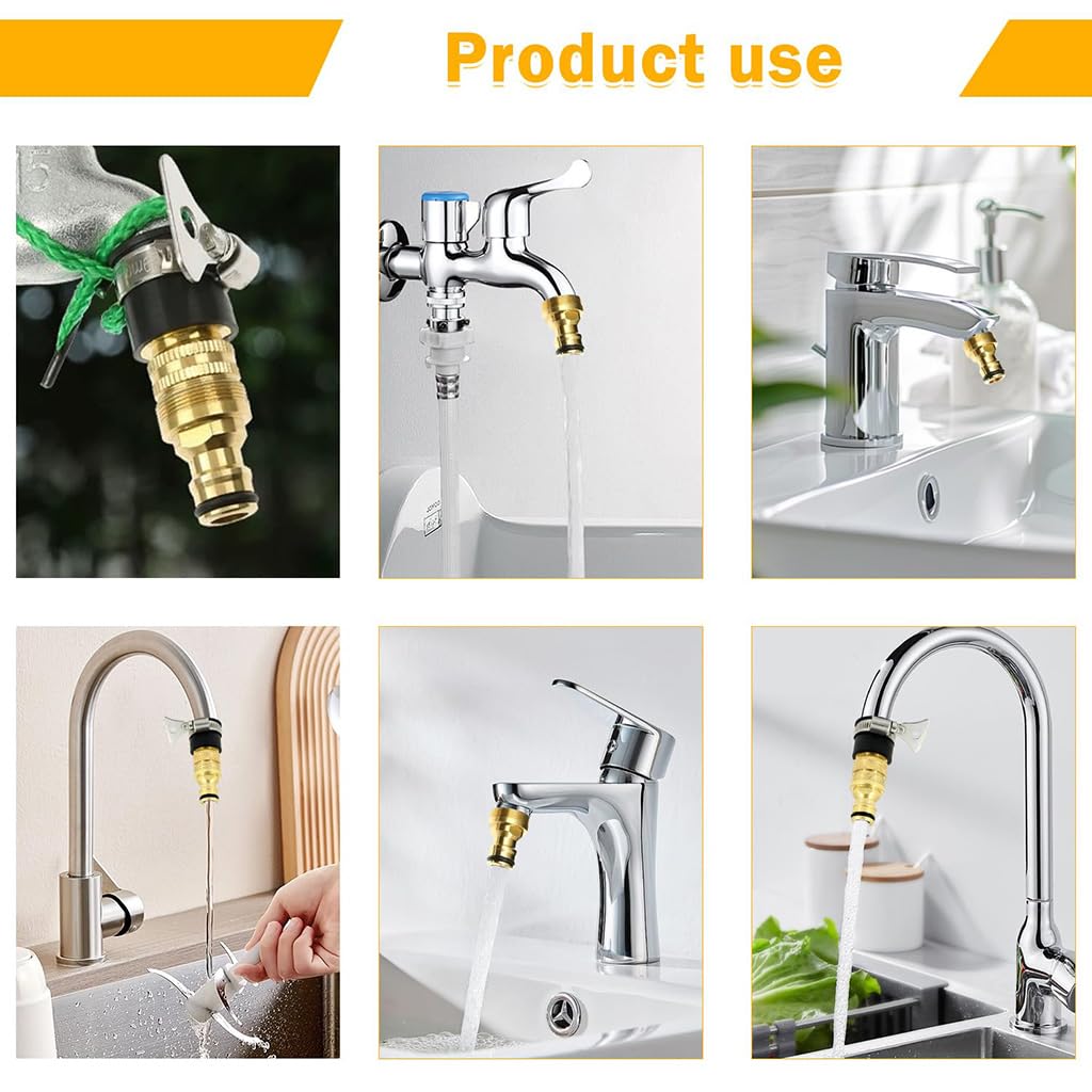 ZIBUYU 3 in 1 Universal Brass Tap Connector for Faucets with Quick Connect Design | Fits Garden Hoses and Washing Machines