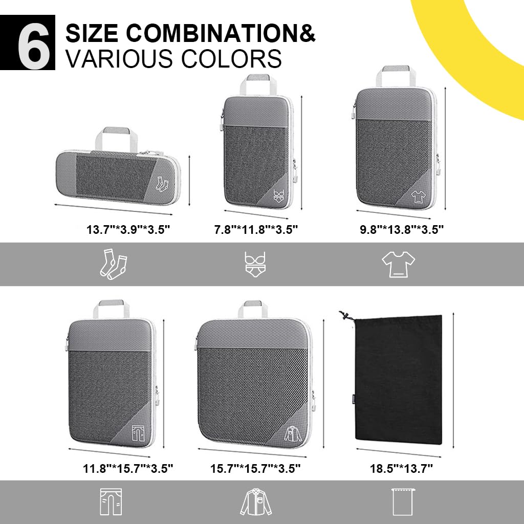 PALAY® 6pcs Travel Organizer Bag Storage Bag Clothes Organizer Bags with 6 Sizes Transparent Travel Pouch Zipper Travel Bags Travel Luggage Organizer Bags for Socks, Underwear, Shirts, Coats