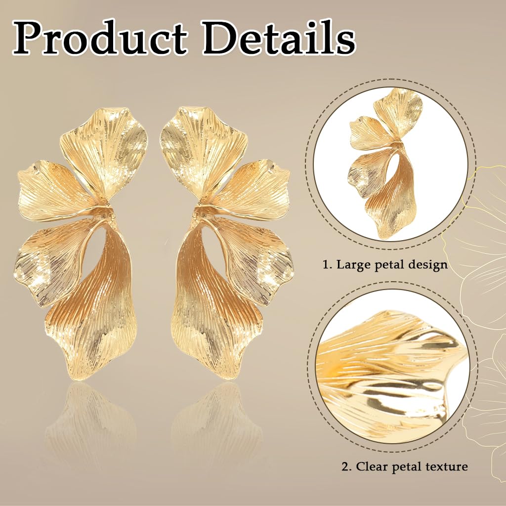SANNIDHI Earrings for Women featuring 2.95×1.3 in Layered Ginkgo Leaf Design & Gold Plating | Lightweight Statement Jewelry