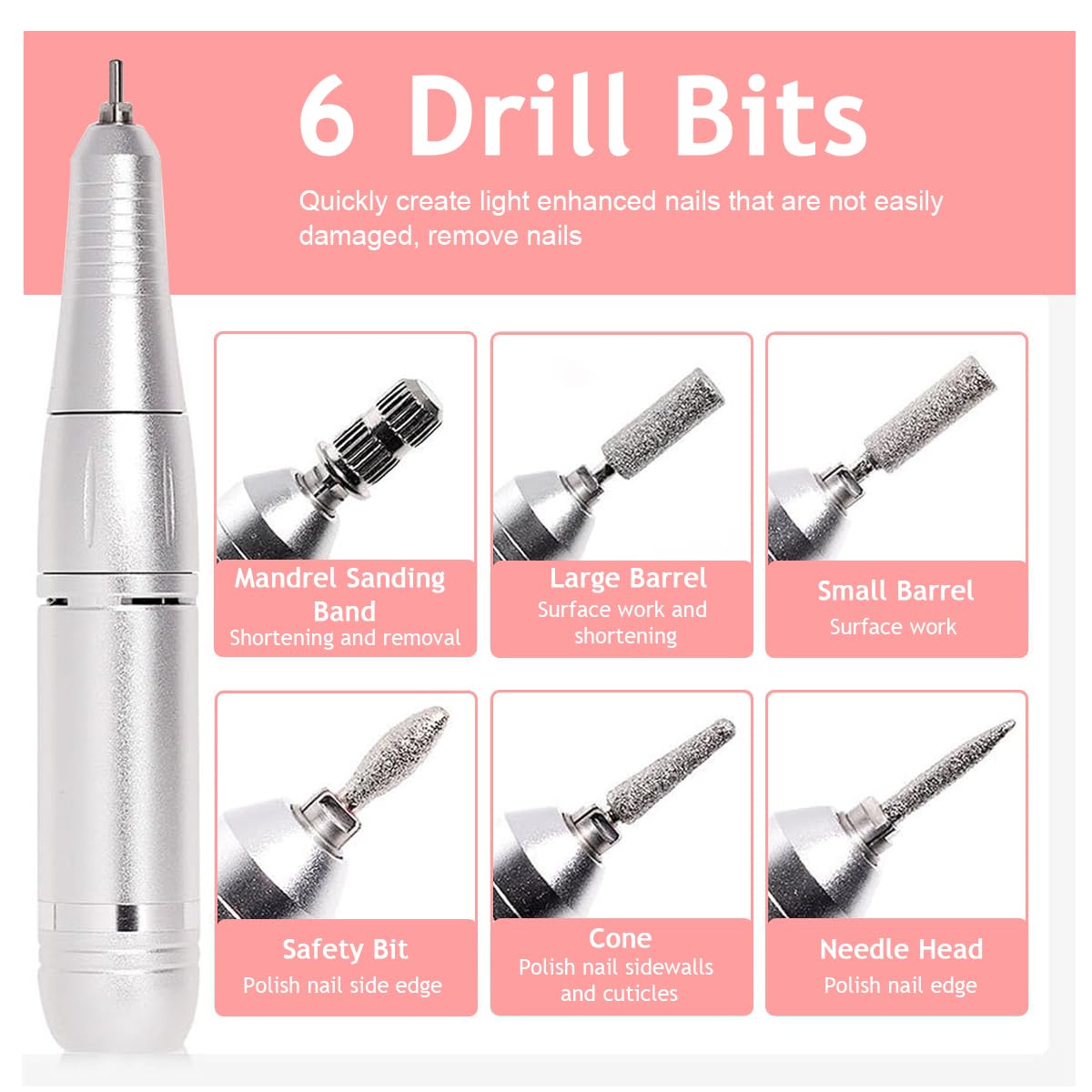 MAYCREATE Electric Nail Drill Machine for Manicure with LCD Display and 45000RPM | Rechargeable Kit with 5 Bits