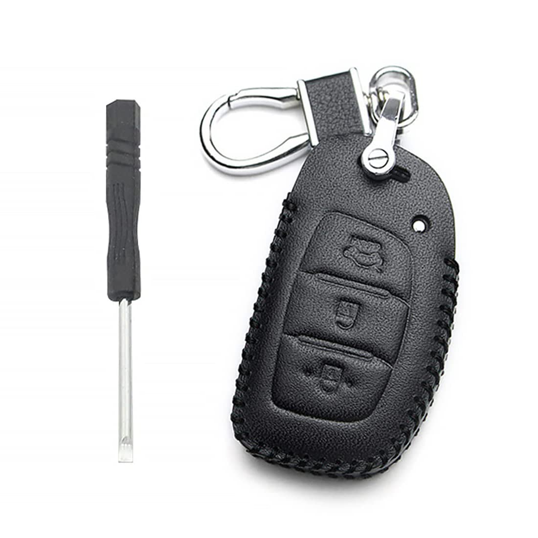 HASTHIP® Red Stitching Soft Leather 3 Button Smart Car Key Case Cover for Hyundai with Keychain