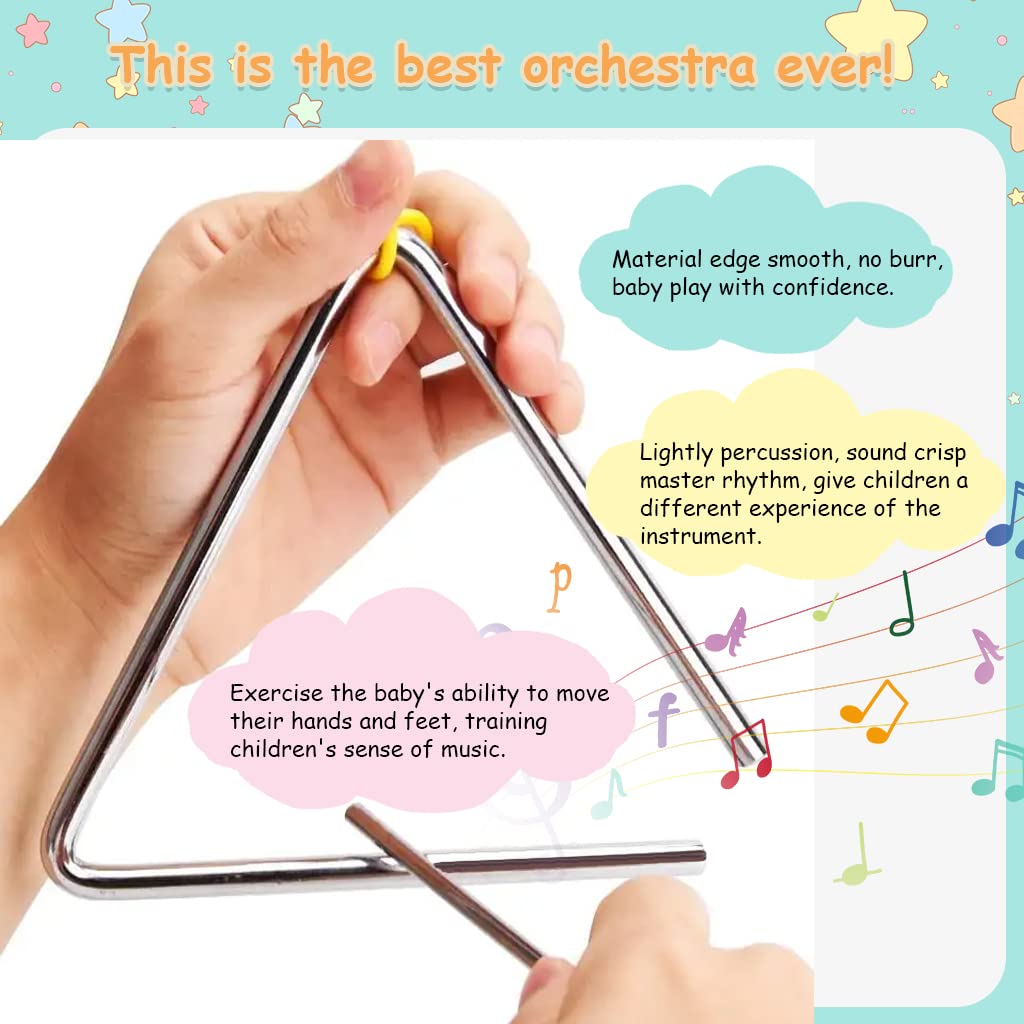 PATPAT Triangle Instrument for Kids and Music Therapy with Hanging Loop | 3 Sizes 4 5 6 in