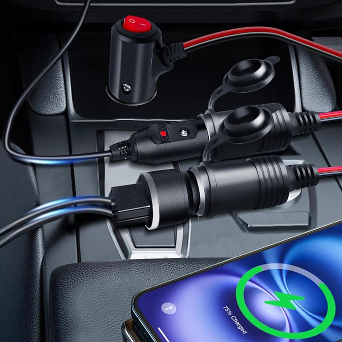 STHIRA 2 in 1 Car Cigarette Lighter Splitter with Dual Port Socket and 9.8 ft Extension Cable for Phone Charging and GPS