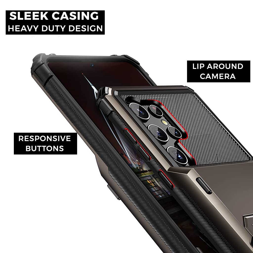 ZORBES Phone Case for Samsung Galaxy S23 Ultra with Hidden Card Slot and Dual Layer 6.8 in Protection | Grey TPU Frame