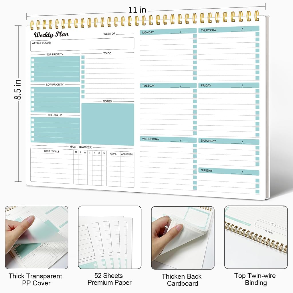ZIBUYU Weekly Planner Notepad for Work and Study with 52 Undated Pages and Habit Tracker | Pink 8.5 x 11 Organizer