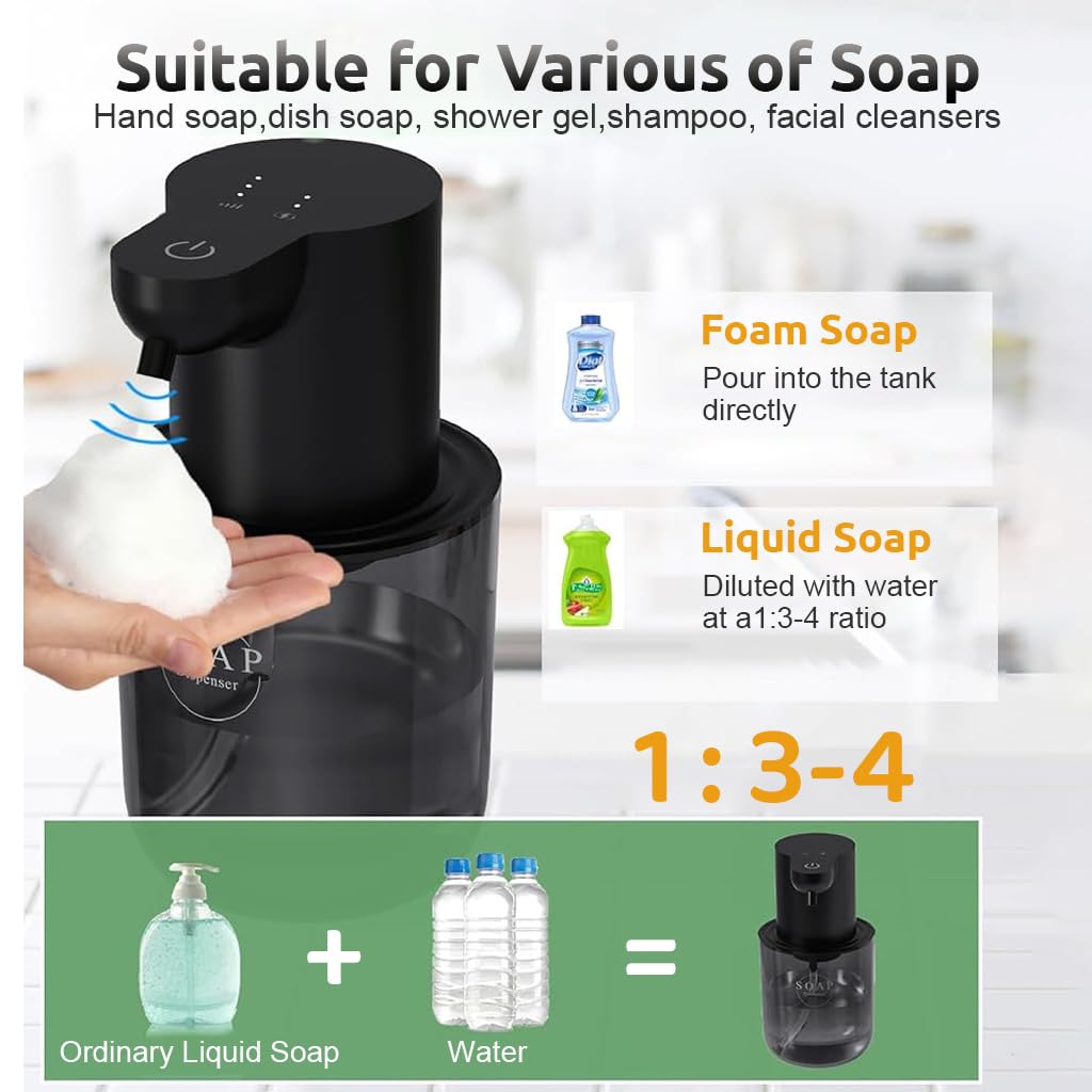 Supvox Automatic Soap Dispenser for Kitchen and Bathroom with 400ml Capacity & USB Recharge | IPX5 Waterproof Touchless Foam Hand Wash