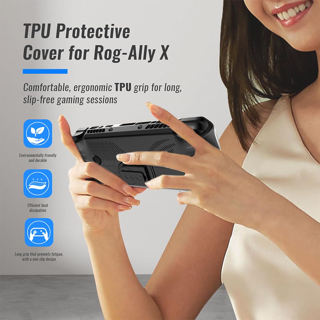 ZORBES Soft TPU Case for ROG Ally X with Folding Kickstand and Anti Slip Grip | Black Protective Cover
