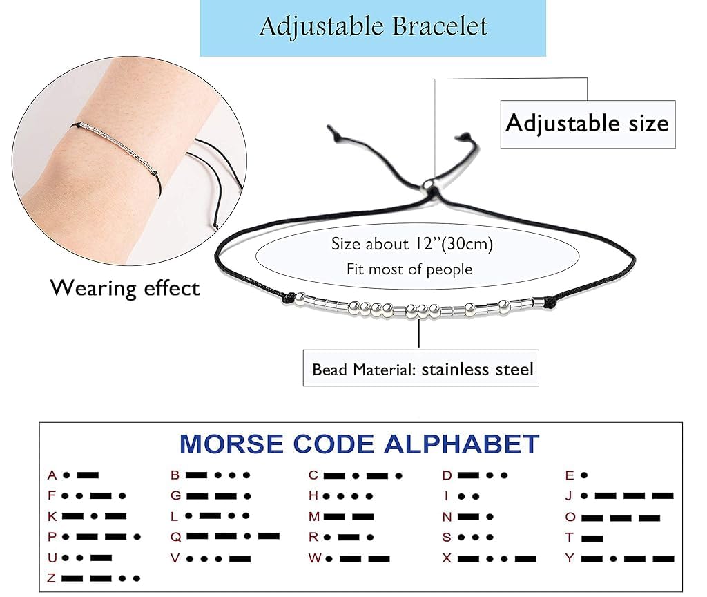 Zibuyu Couple Bracelet Set for Love and Friendship with Infinity Symbol & Morse Code | 4PC Adjustable Stainless Steel Gift for Women and Men