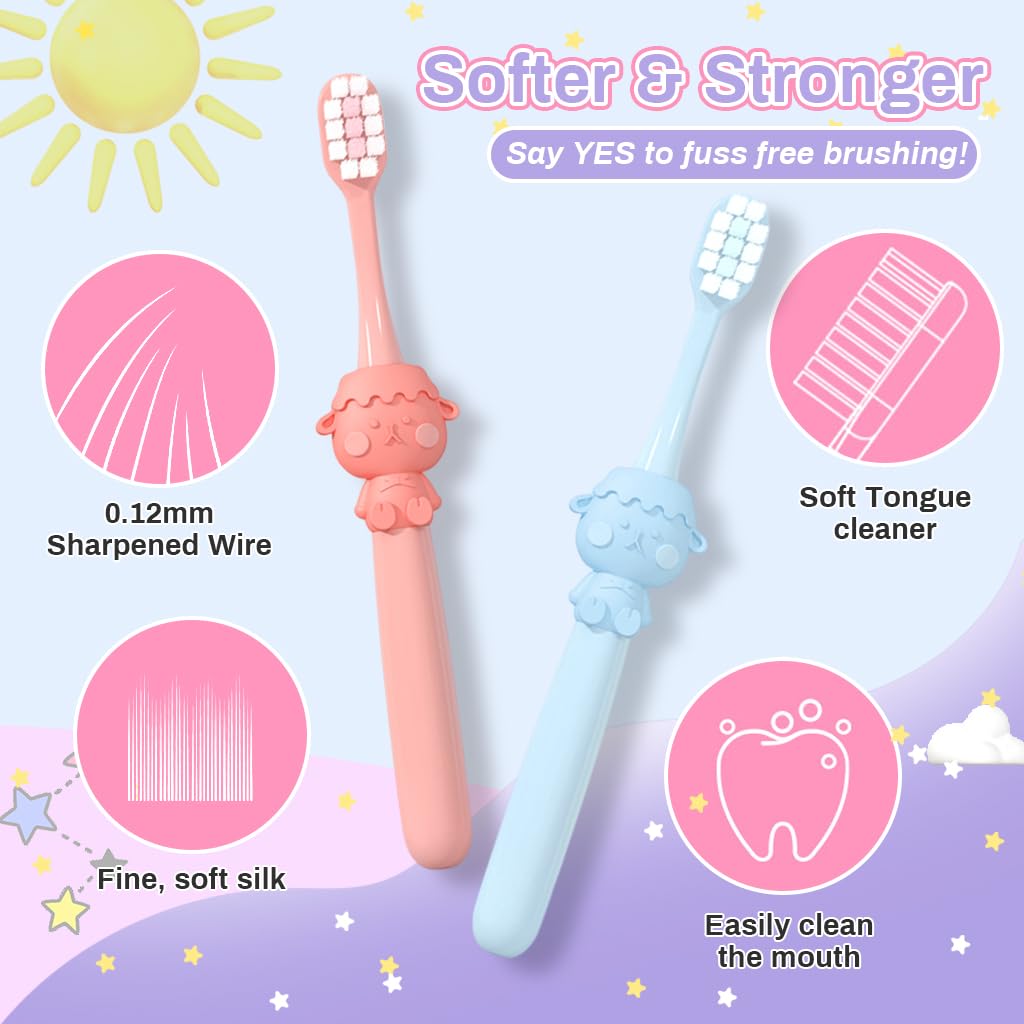 HANNEA Kids Toothbrush Set with Ultra Soft 0.12mm Bristles and Ergonomic Non Slip Handles | 8pcs for Ages 3–12