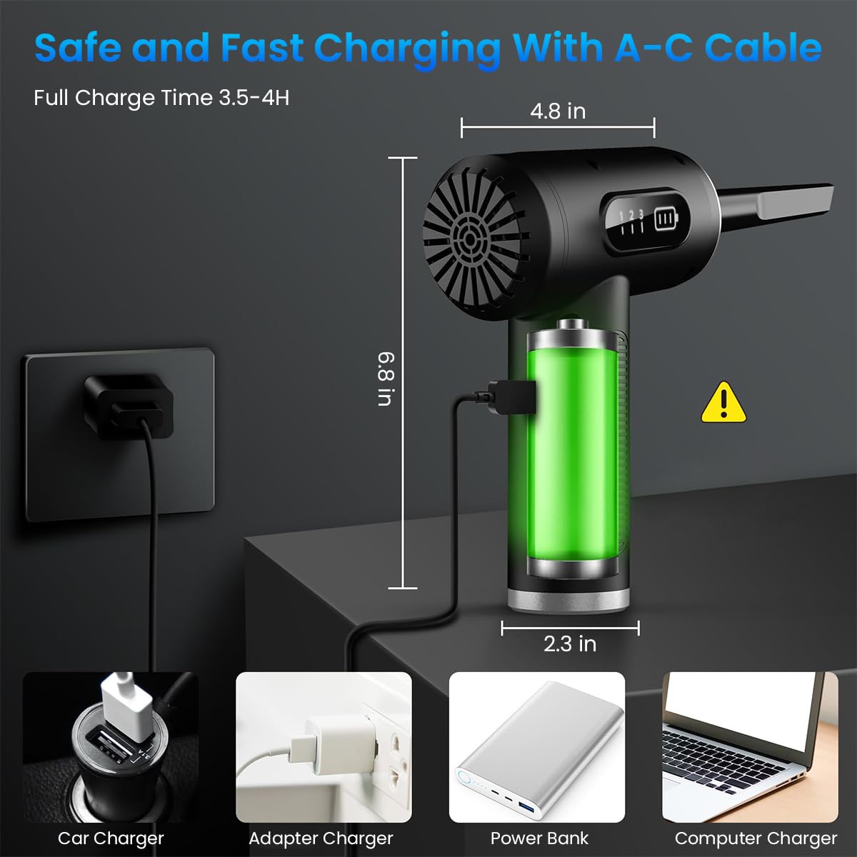 Electric Compressed Air Duster for Home and Car with 100000RPM Motor and LED Light | 6000mAh Cordless Vacuum