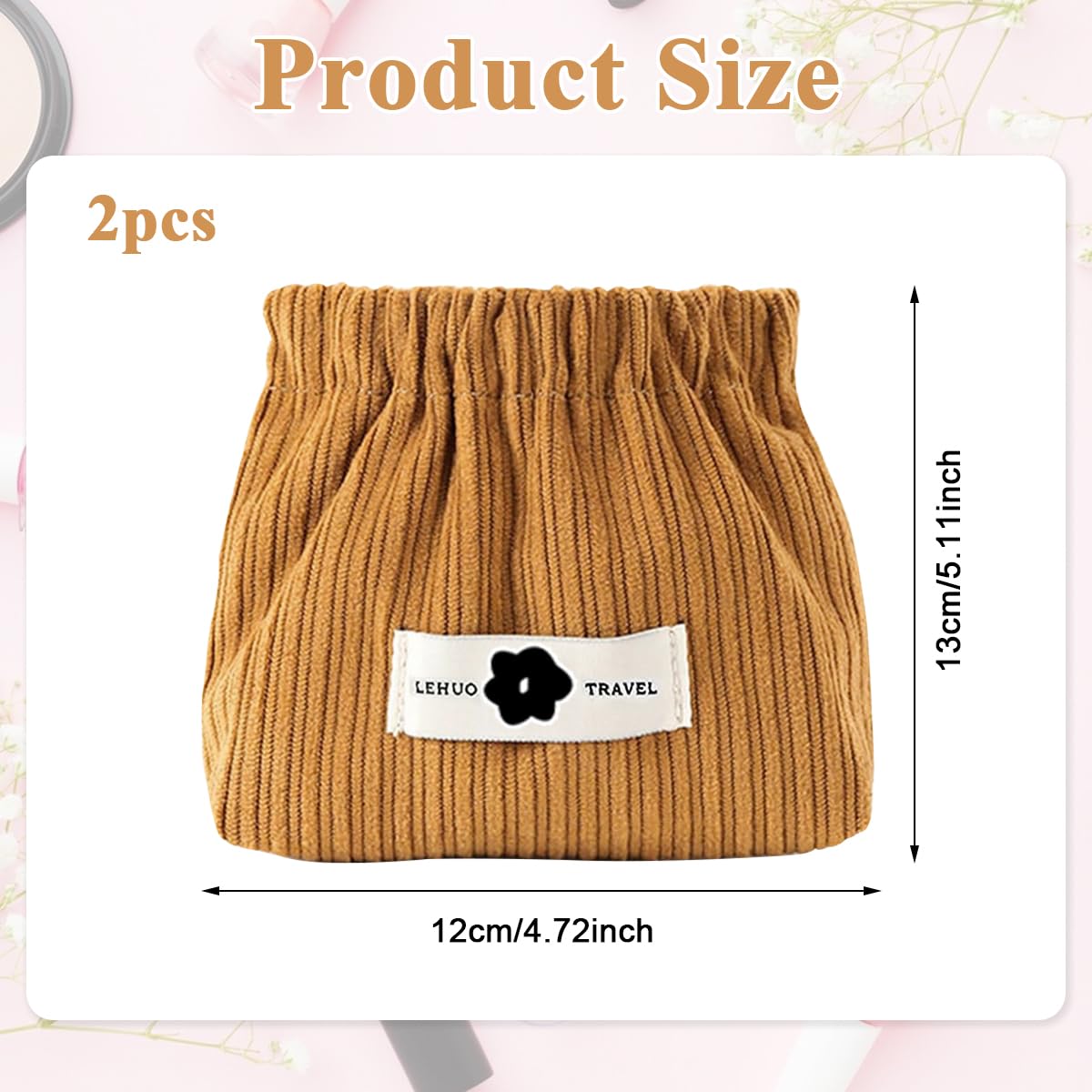 MAYCREATE Corduroy Small Pouches for Travel Essentials with Spring Open Design 13x12x5cm | Coffee and Green Set