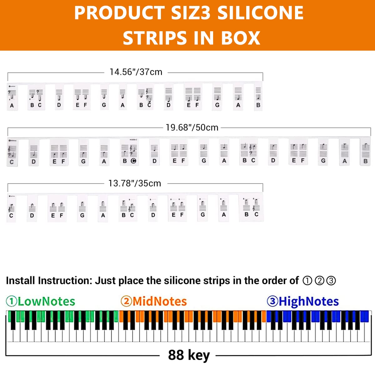 HASTHIP Piano Stickers for 88 Keys with Removable Silicone Design for Beginners Practice | Easy to Place and Remove