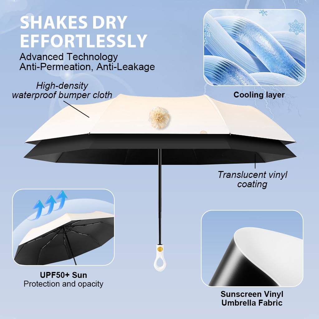 PALAY Automatic Folding Umbrella for Women with One Button Open Close | Sun and Rain Proof Compact Design