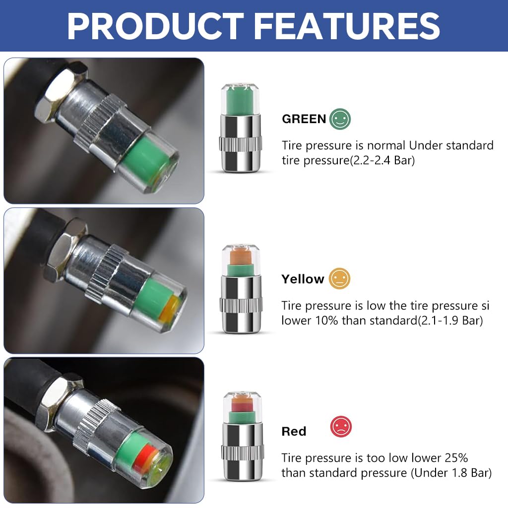 ZIBUYU Car Tire Pressure Monitor Valve Stem Caps Sensor Indicator Set 8 pcs for Vehicles