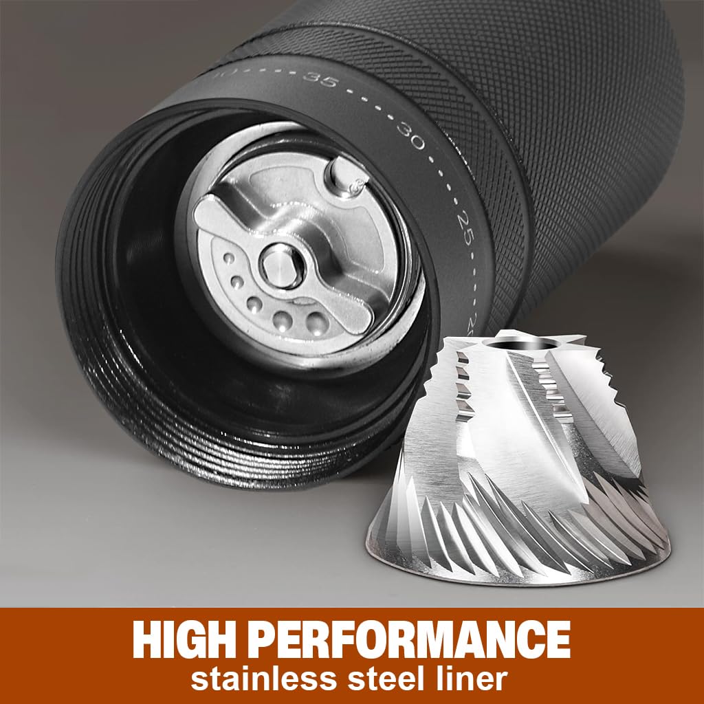 Supvox Hand Coffee Grinder for Travel with 25g Capacity CNC Steel Burr and Wooden Handle